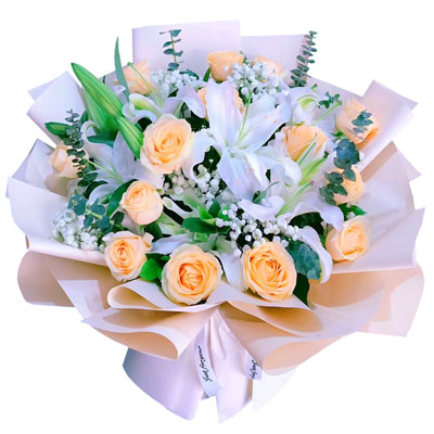 抚顺16朵香槟玫瑰2支百合，爱的温暖和幸福