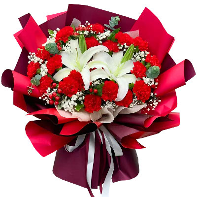 抚顺18朵红色康乃馨百合，满满的幸福