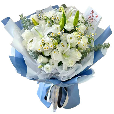 抚顺11朵白玫瑰桔梗百合，爱永恒不息