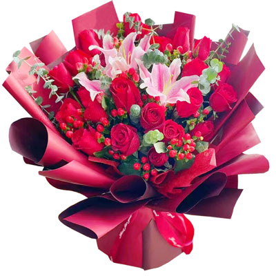 抚顺22朵红玫瑰百合，爱的火焰