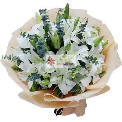 抚顺9支白色多头百合，祝福你幸福