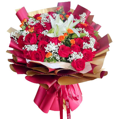 抚顺33朵红玫瑰百合，爱如同花般绽放